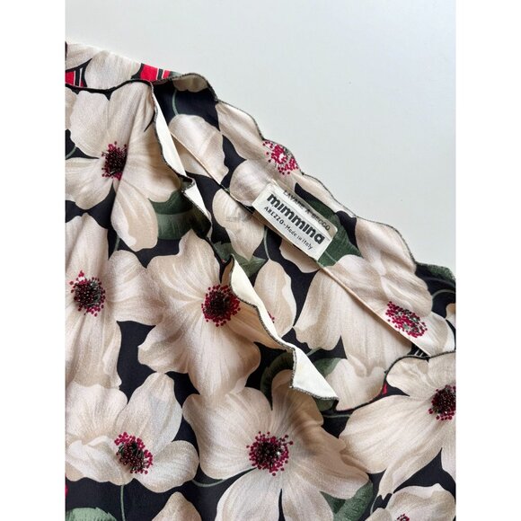 Vintage 80's MIMMINA Ivory Red Floral Striped Beaded Silk Crepe Dress, Size S - Picture 7 of 16